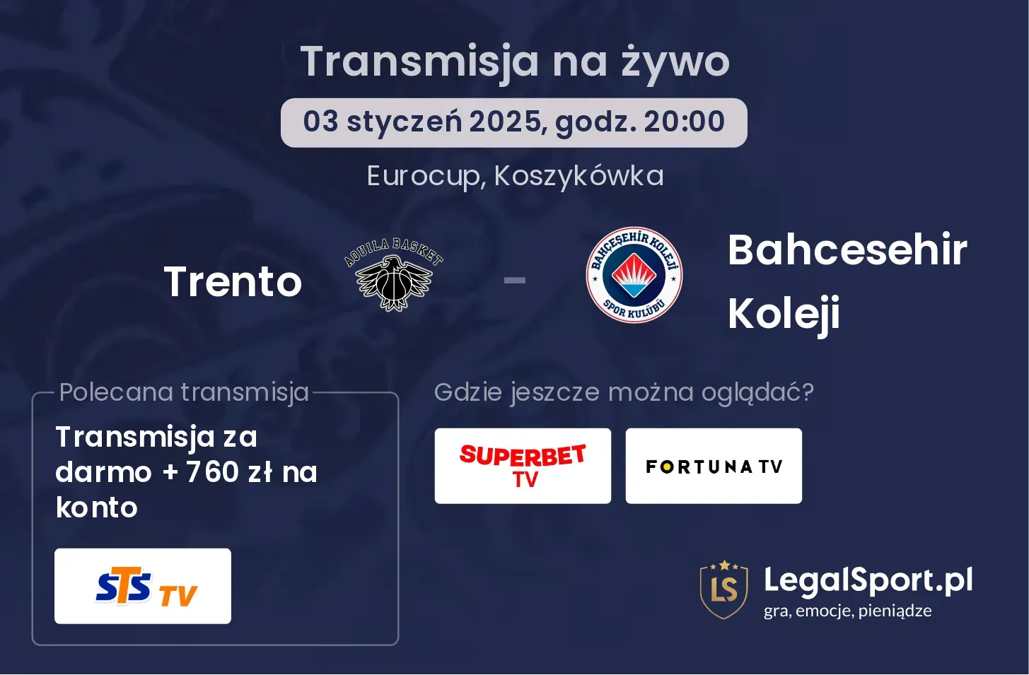 Bahcesehir Koleji - Trento transmisja na żywo