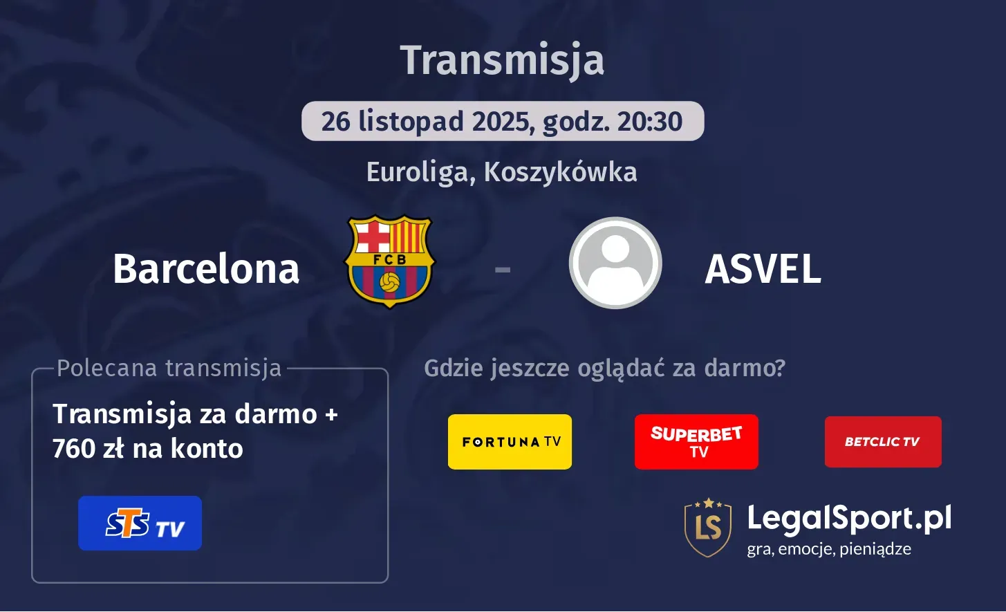 Barcelona - ASVEL Transmisje