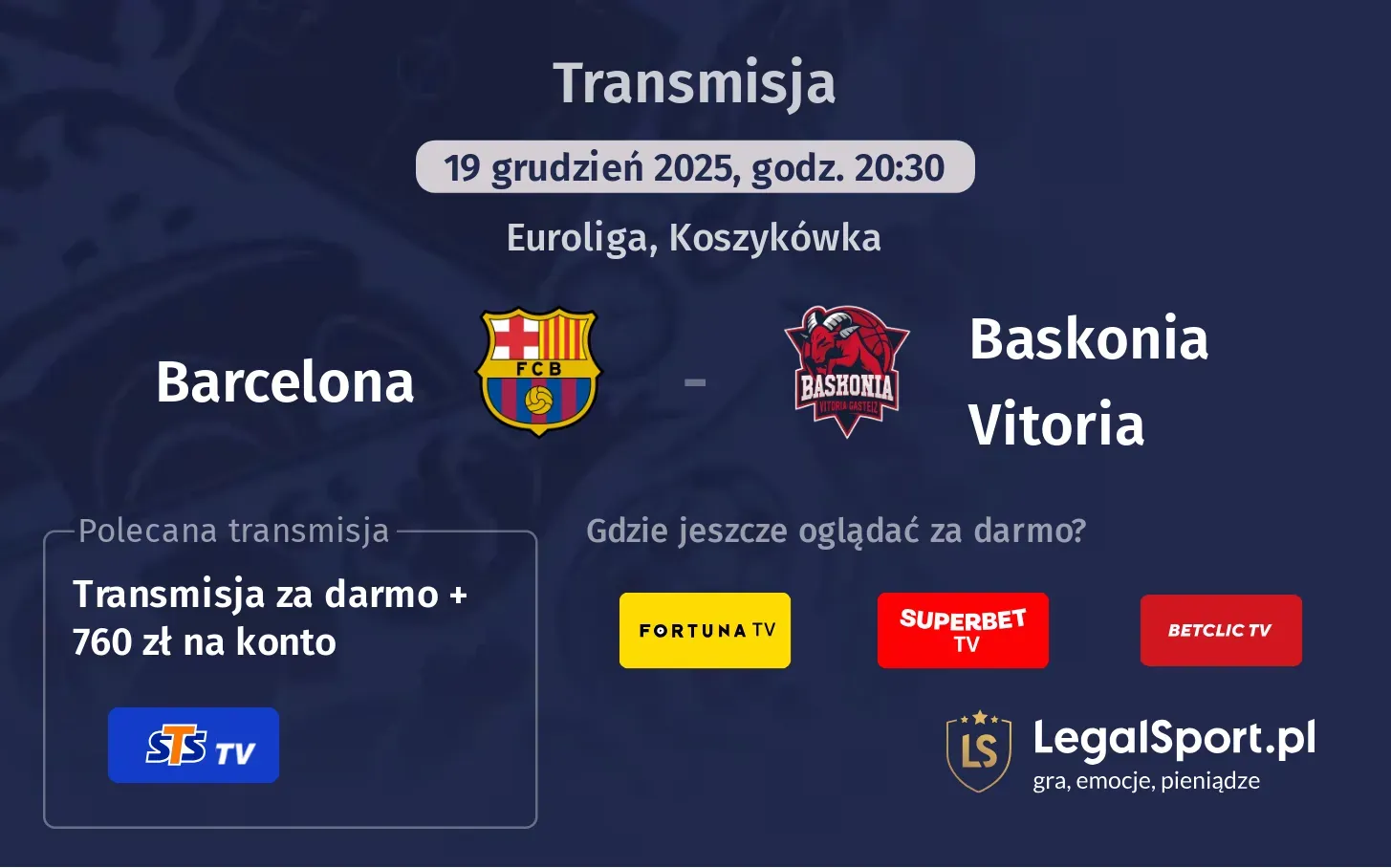 Barcelona - Baskonia Vitoria Transmisje