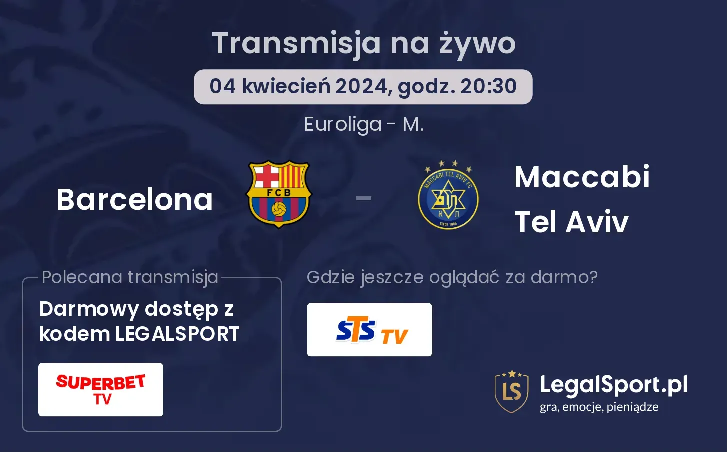 Barcelona - Maccabi Tel Aviv transmisja na żywo