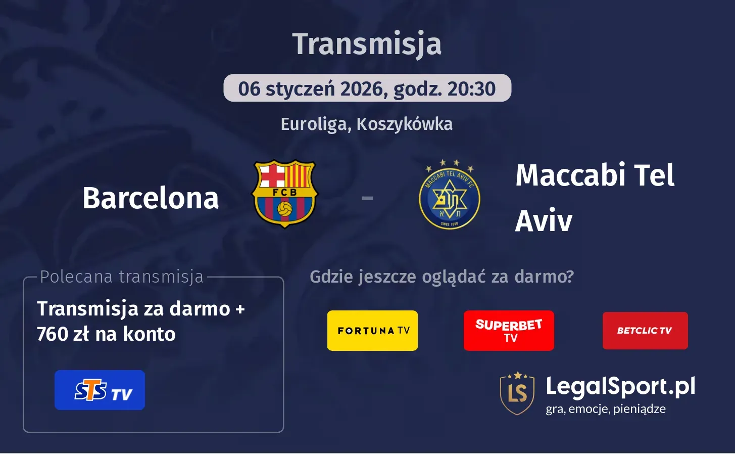 Barcelona - Maccabi Tel Aviv Transmisje