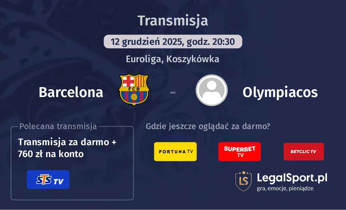 Barcelona - Olympiacos Transmisje