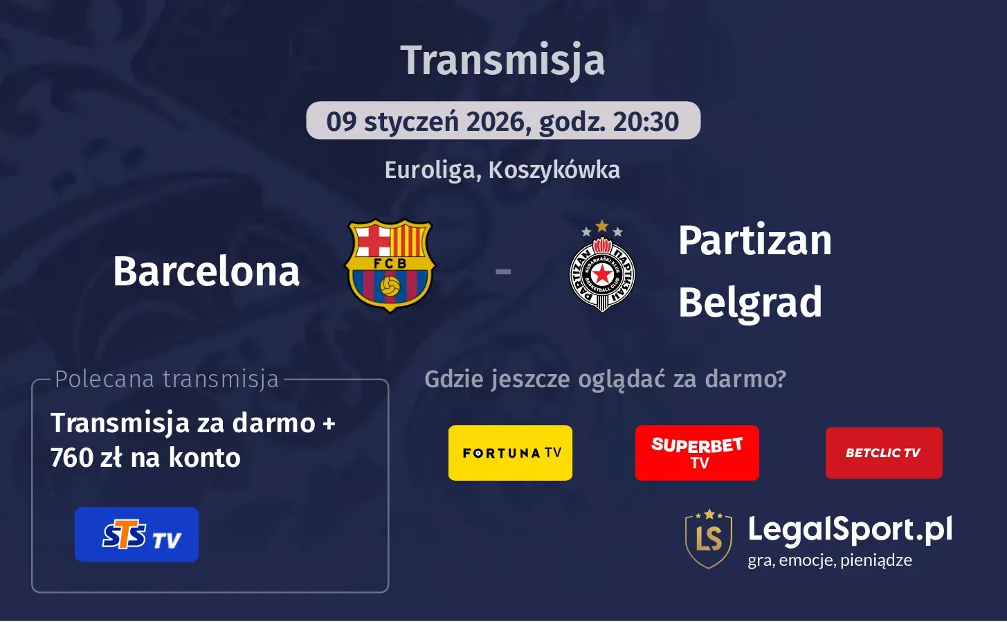 Barcelona - Partizan Belgrad Transmisje
