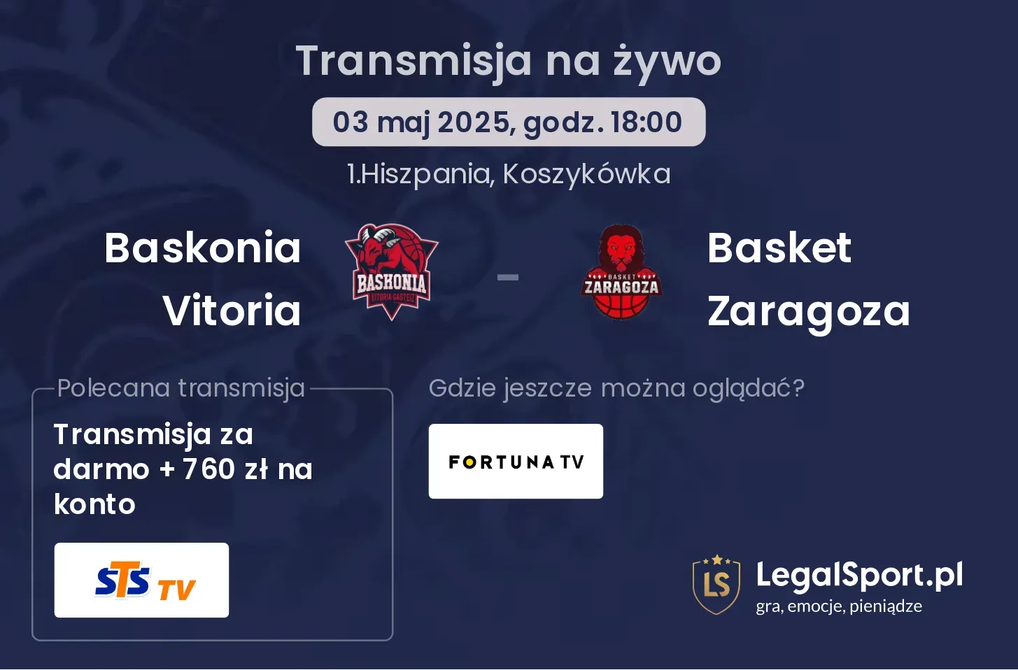 Baskonia Vitoria - Basket Zaragoza gdzie oglądać transmisję?