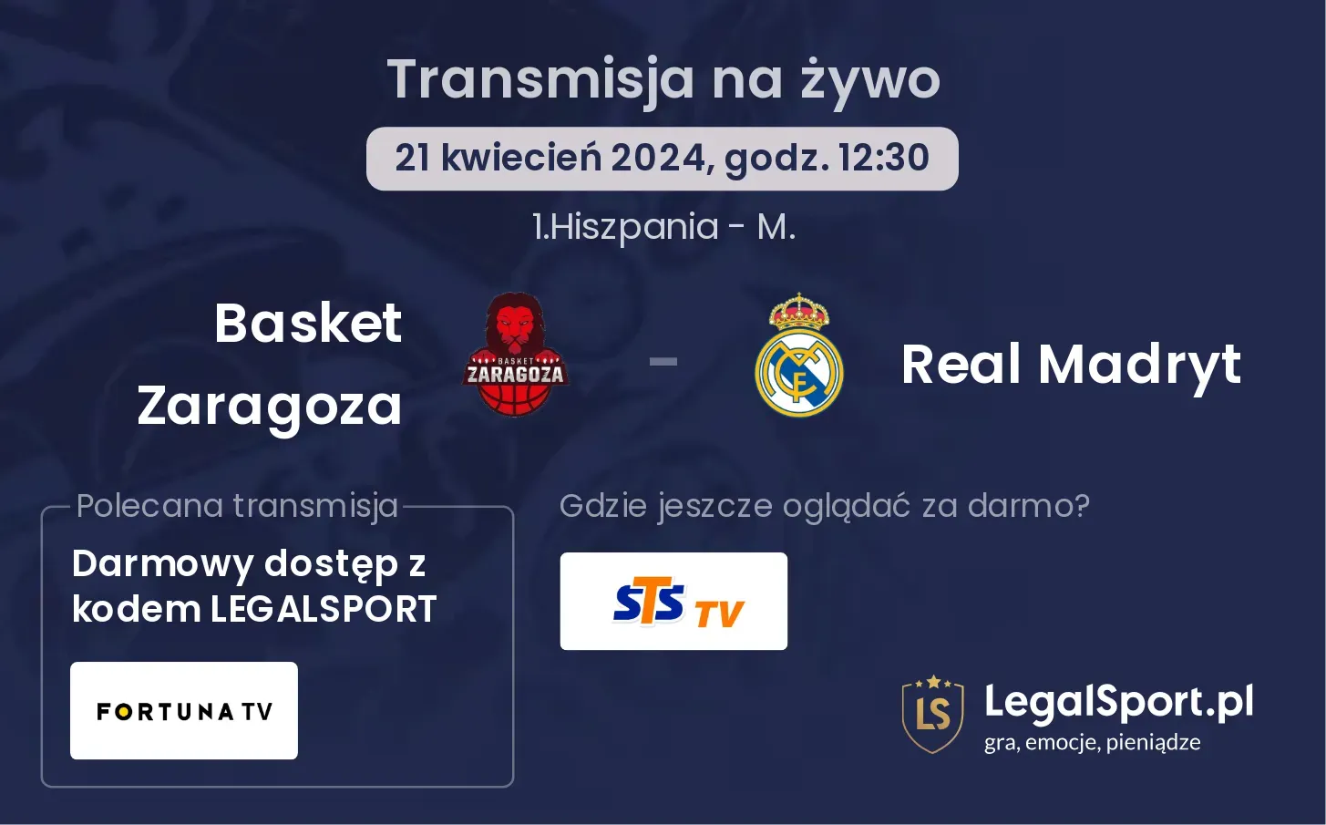 Basket Zaragoza - Real Madryt transmisja na żywo
