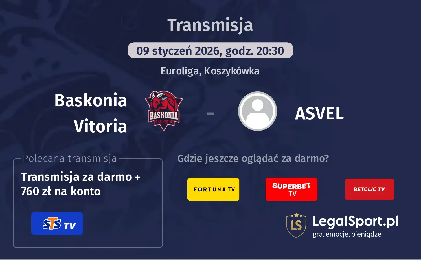 Baskonia Vitoria - ASVEL Transmisje