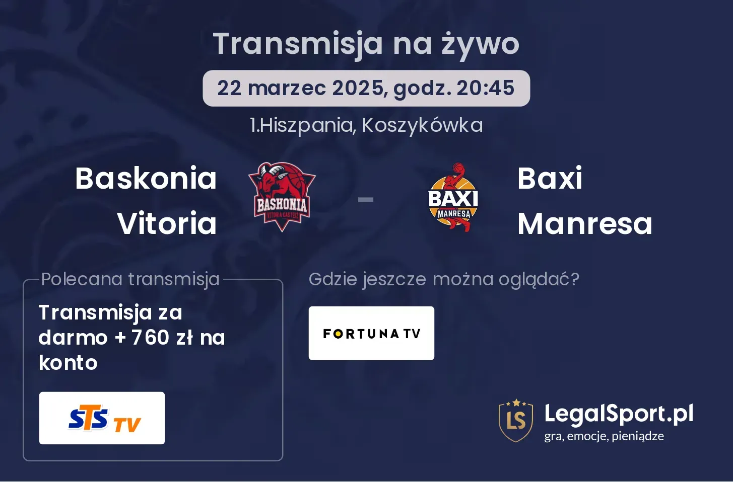 Baskonia Vitoria - Baxi Manresa gdzie oglądać transmisję?