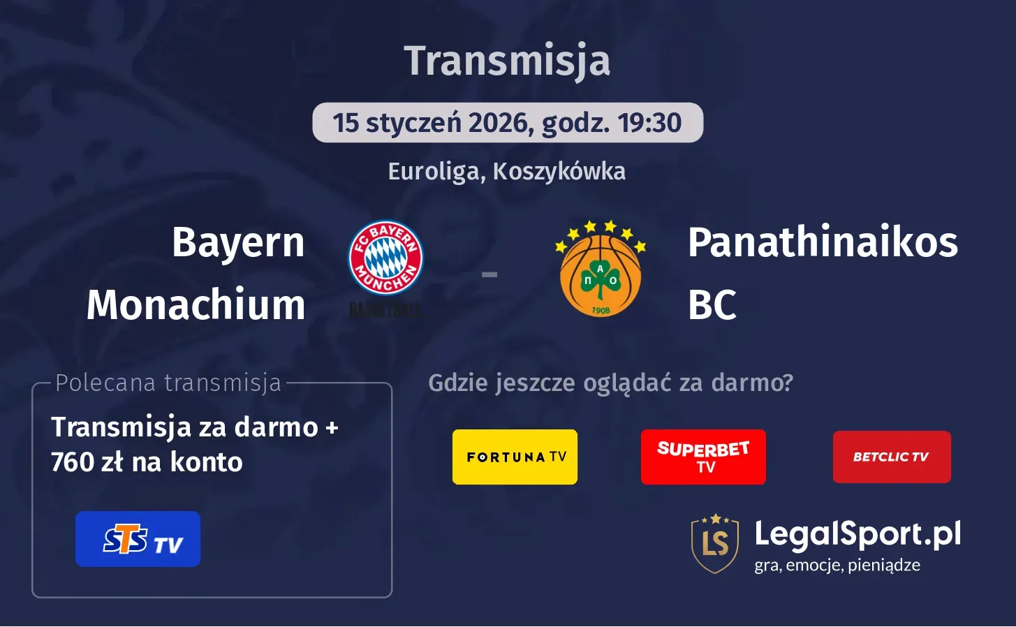 Bayern Monachium - Panathinaikos BC Transmisje
