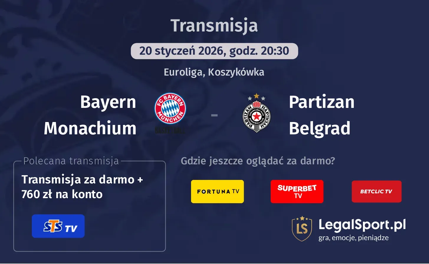 Bayern Monachium - Partizan Belgrad Transmisje