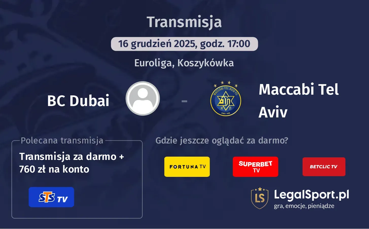 BC Dubai - Maccabi Tel Aviv Transmisje