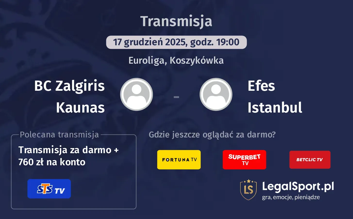 BC Zalgiris Kaunas - Efes Istanbul Transmisje
