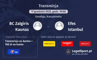 BC Zalgiris Kaunas - Efes Istanbul gdzie oglądać? (17.12)
