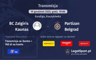 BC Zalgiris Kaunas - Partizan Belgrad gdzie oglądać? (19.12)