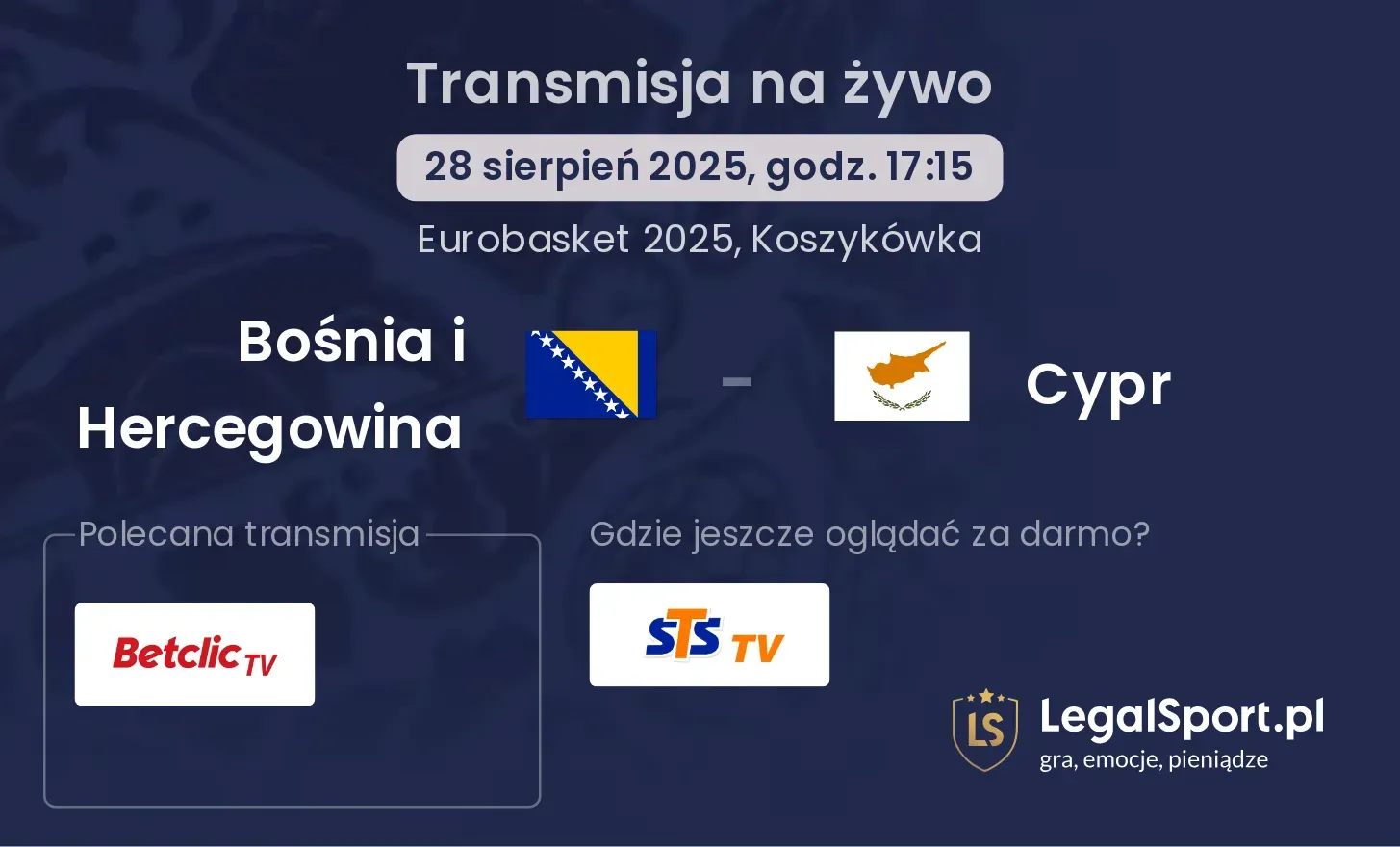 Bośnia i Hercegowina - Cypr gdzie oglądać?