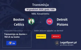 Boston Celtics - Detroit Pistons gdzie oglądać (16.12.2025)