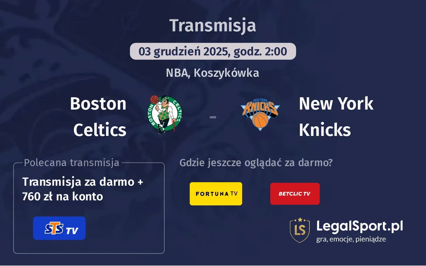 Boston Celtics - New York Knicks Transmisje