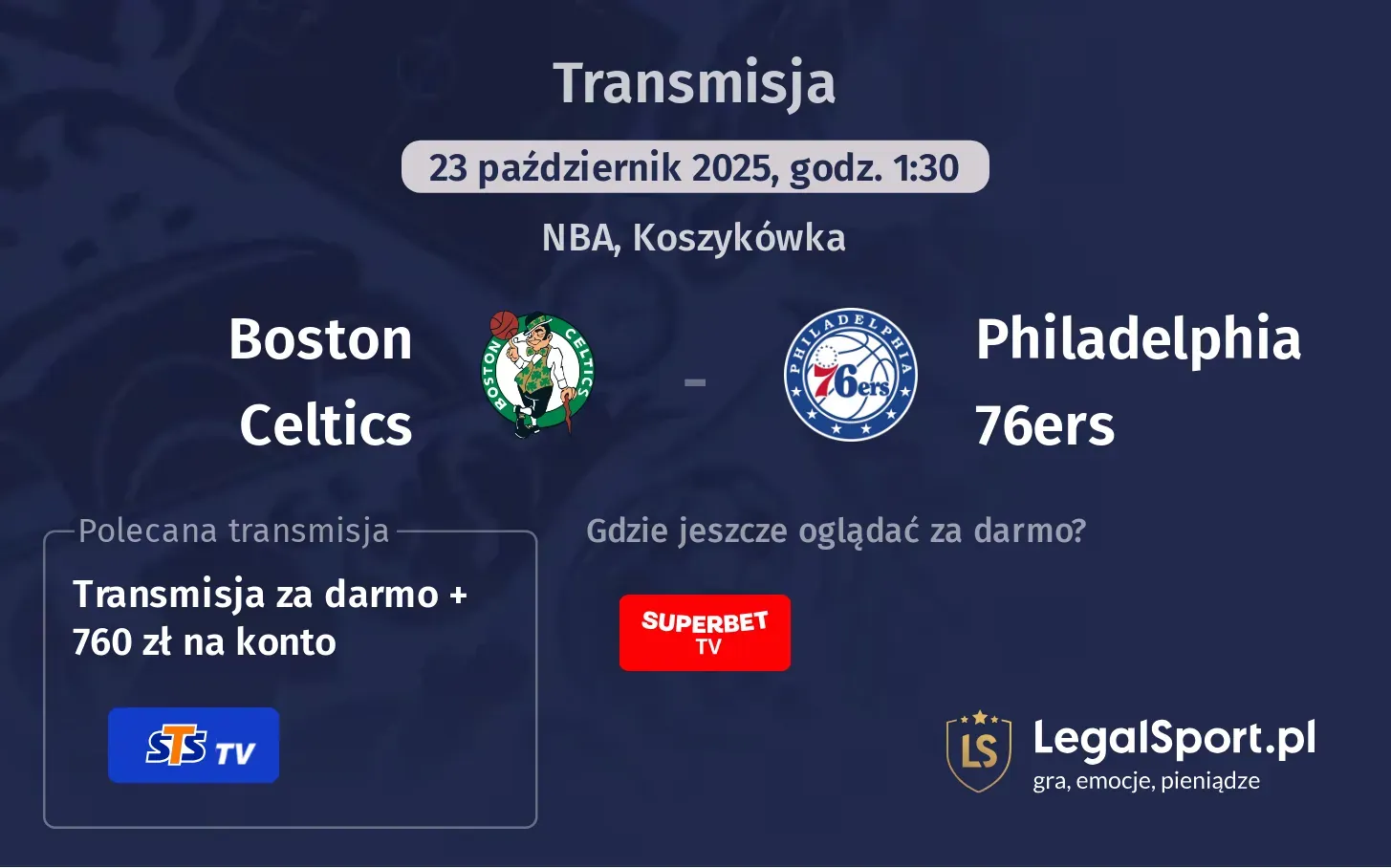 Boston Celtics - Philadelphia 76ers Transmisje