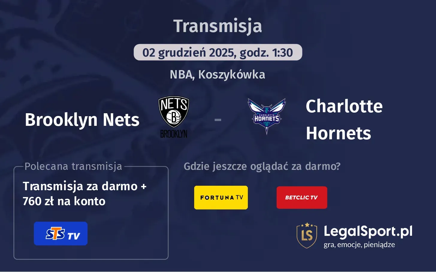 Brooklyn Nets - Charlotte Hornets Transmisje