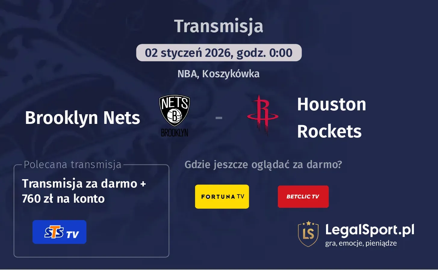 Brooklyn Nets - Houston Rockets Transmisje