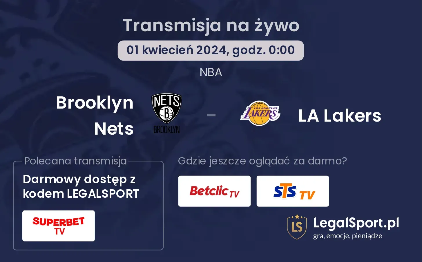 Brooklyn Nets - LA Lakers transmisja na żywo