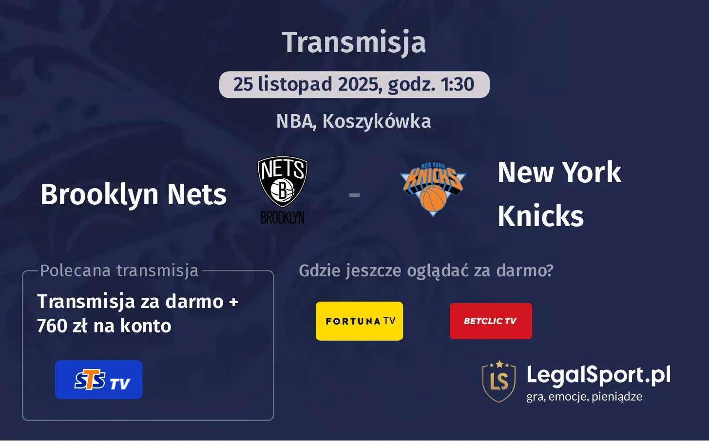 Brooklyn Nets - New York Knicks Transmisje