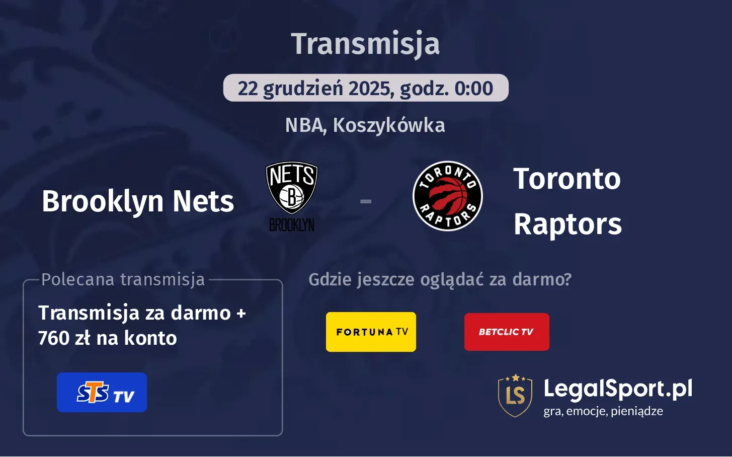 Brooklyn Nets - Toronto Raptors Transmisje