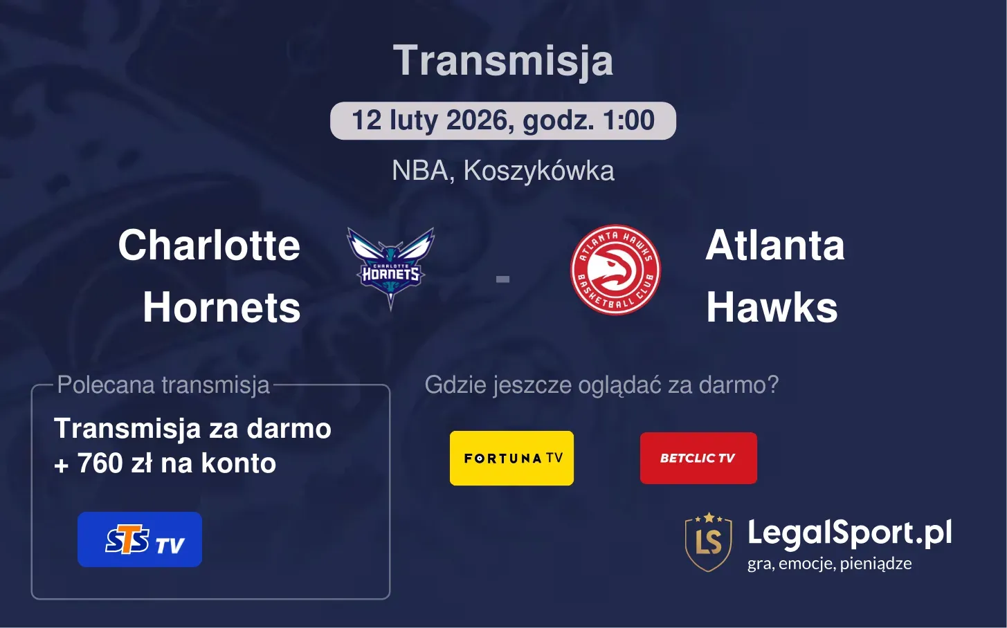 Charlotte Hornets - Atlanta Hawks Transmisje