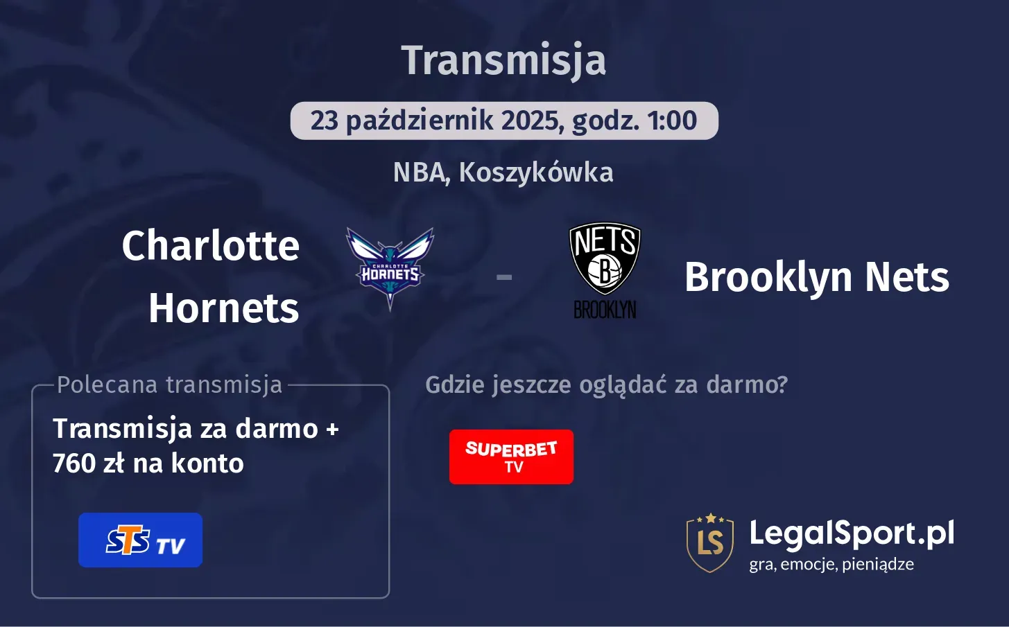 Charlotte Hornets - Brooklyn Nets Transmisje