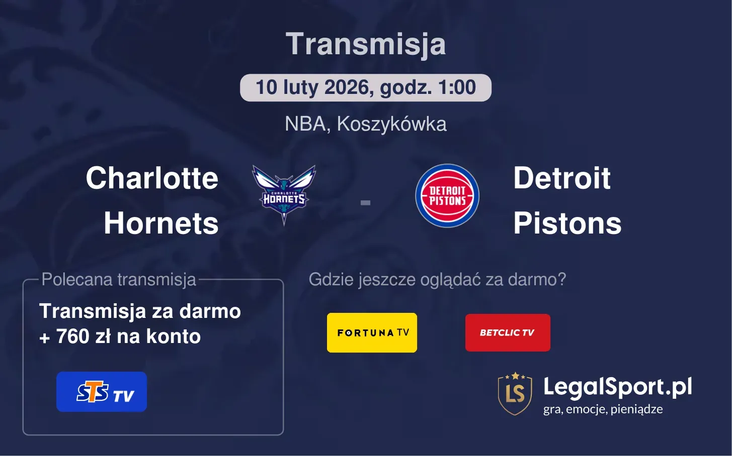 Charlotte Hornets - Detroit Pistons Transmisje