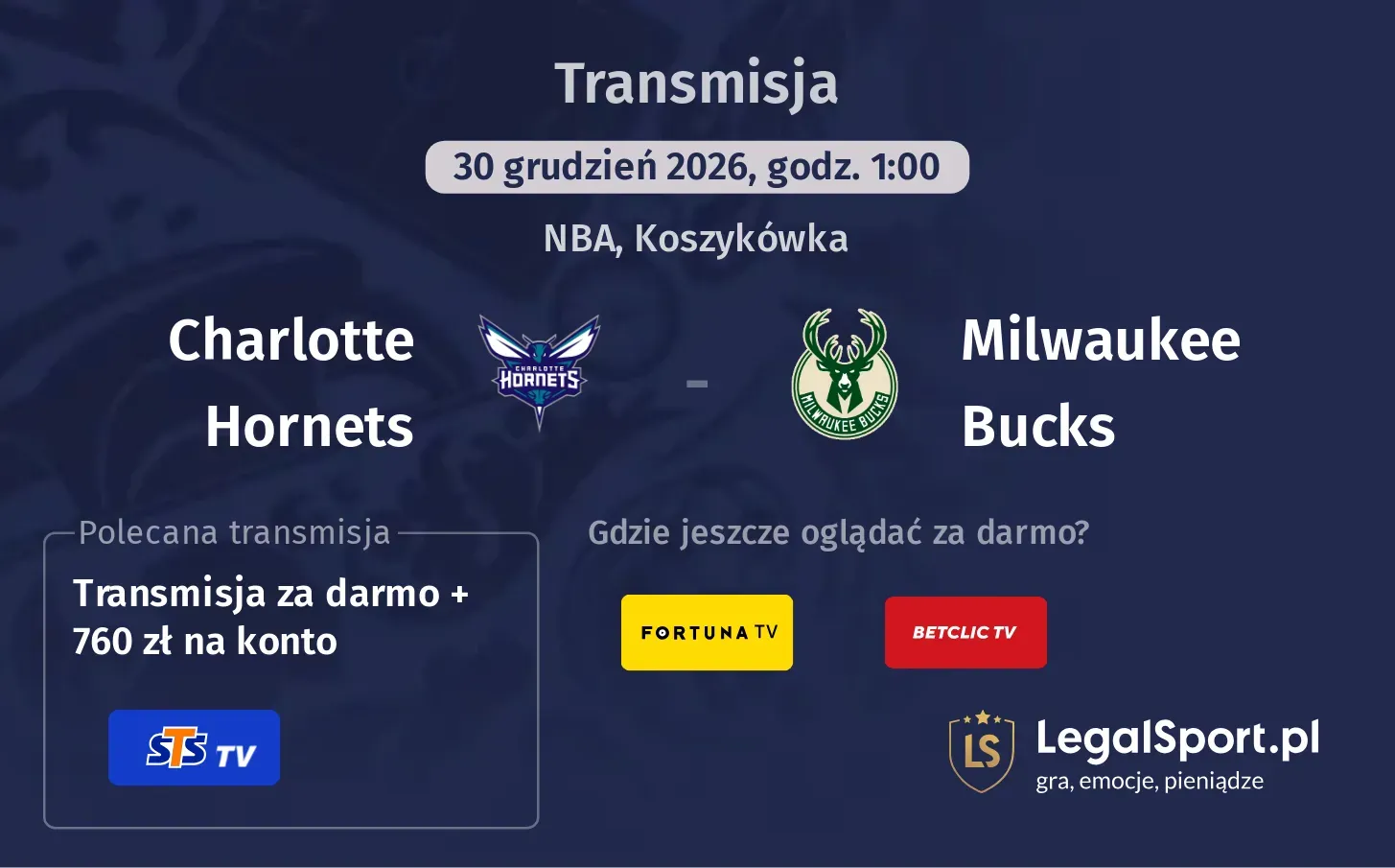 Charlotte Hornets - Milwaukee Bucks Transmisje