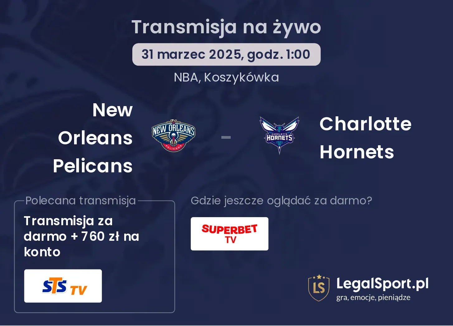 New Orleans Pelicans - Charlotte Hornets gdzie oglądać transmisję?
