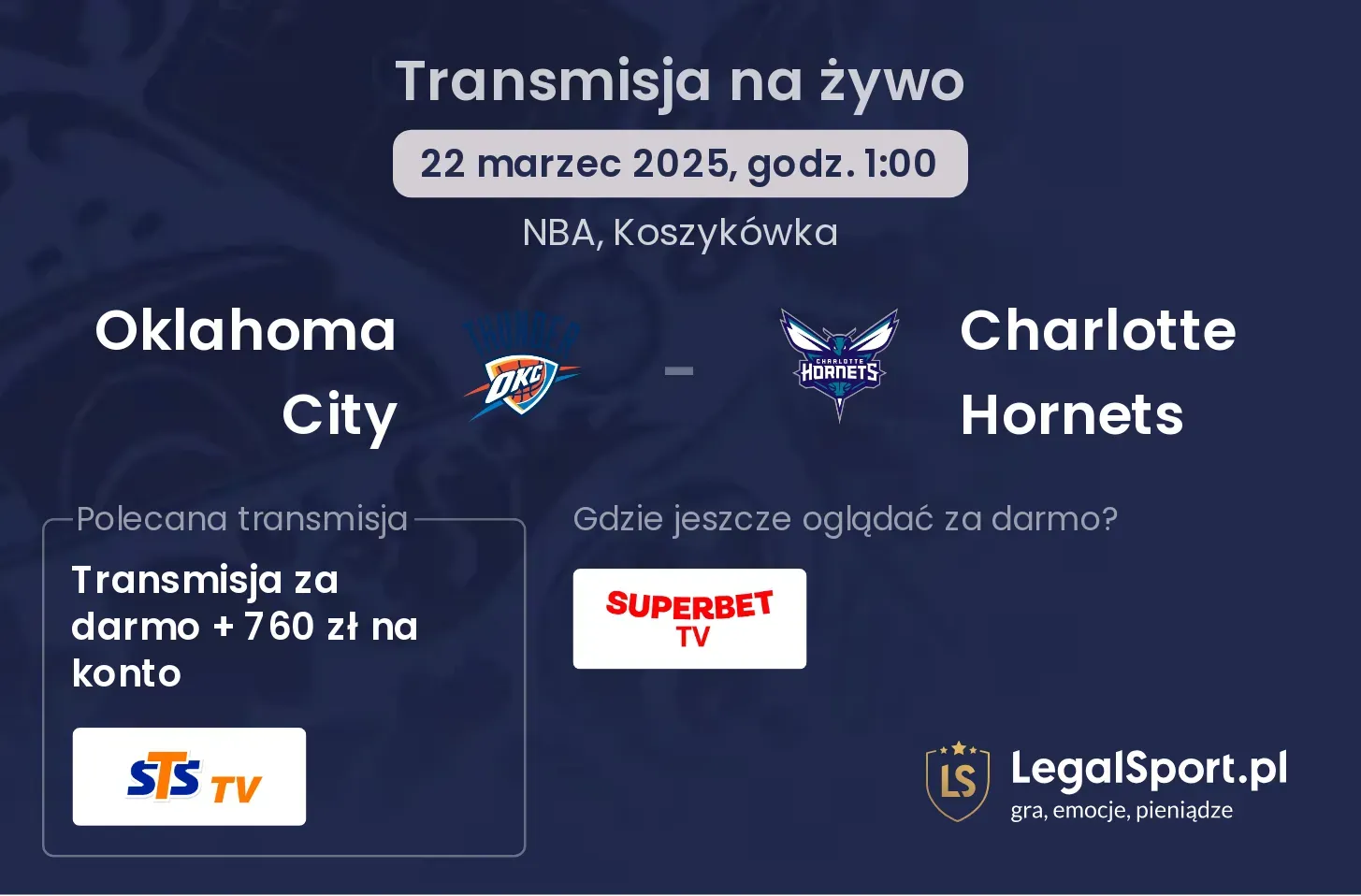 Oklahoma City - Charlotte Hornets gdzie oglądać?