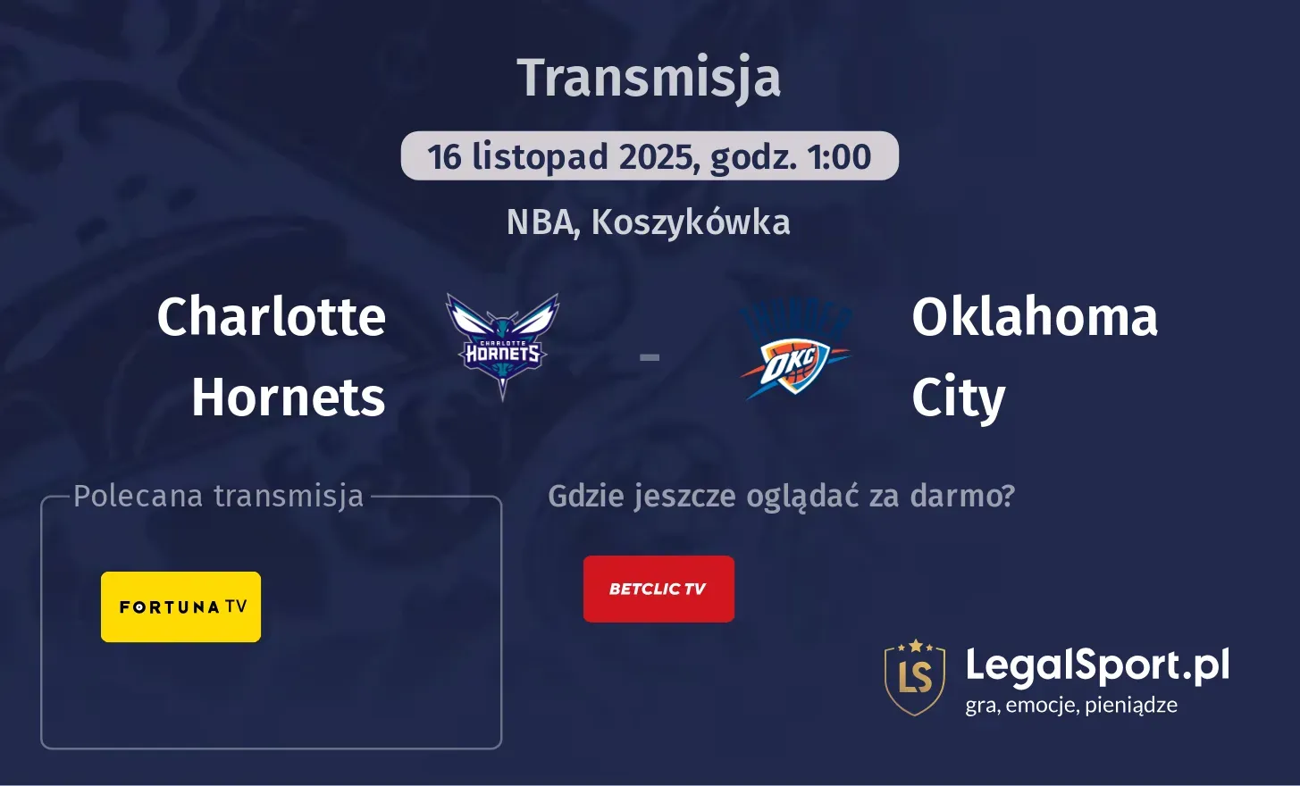 Charlotte Hornets - Oklahoma City Transmisje