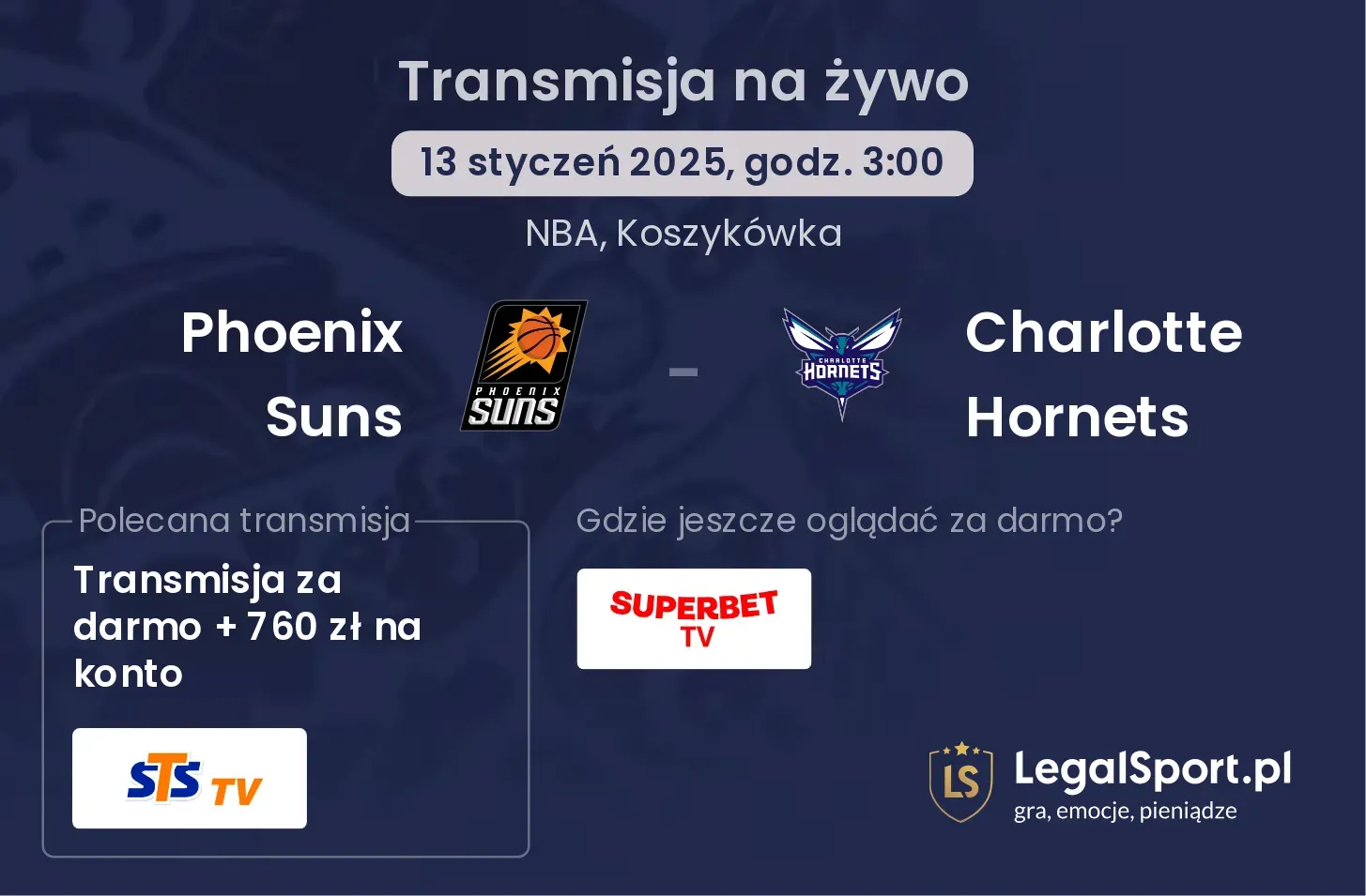 Charlotte Hornets - Phoenix Suns transmisja na żywo