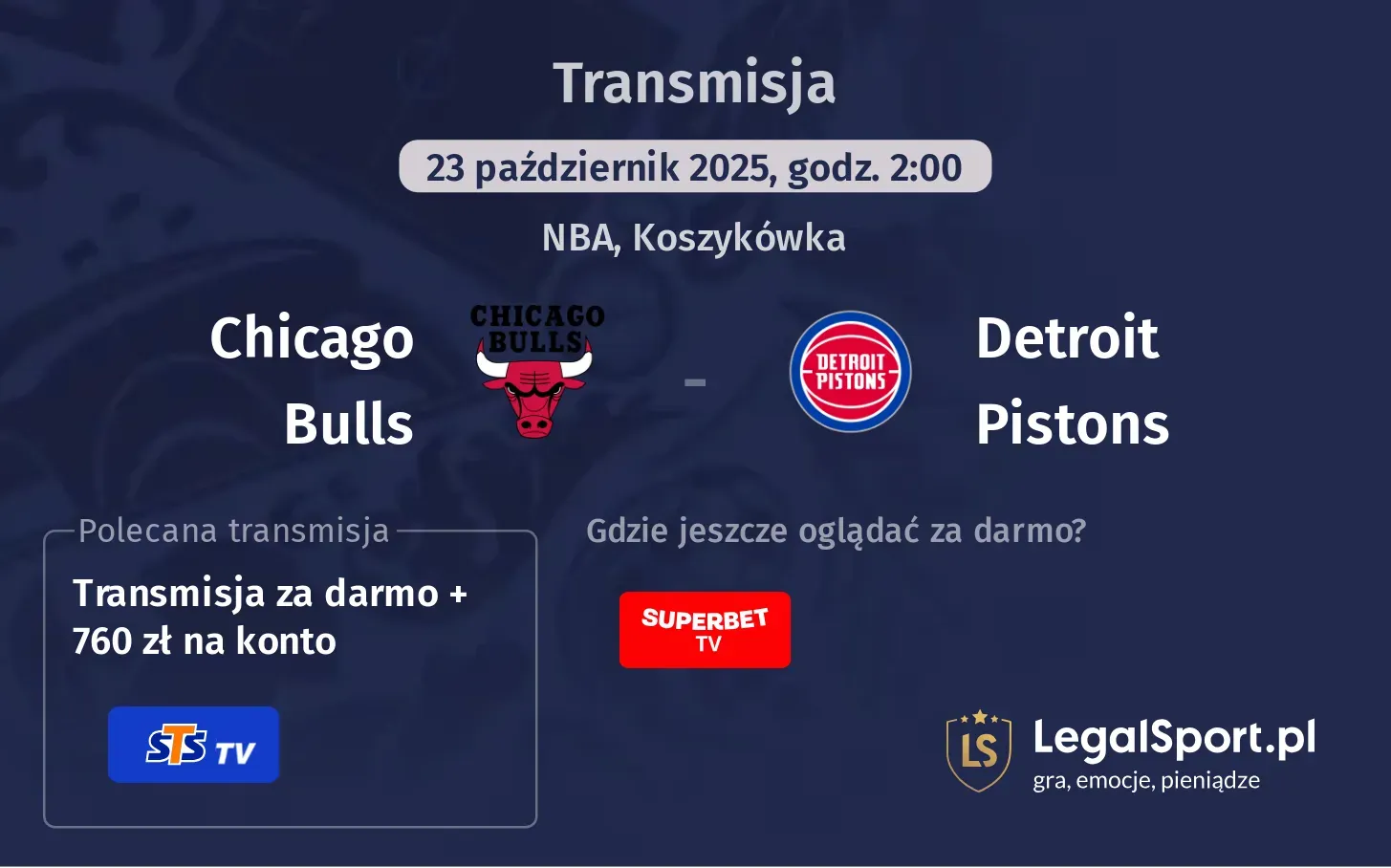 Chicago Bulls - Detroit Pistons Transmisje