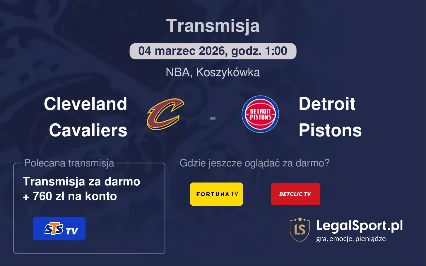 Cleveland Cavaliers - Detroit Pistons Transmisje