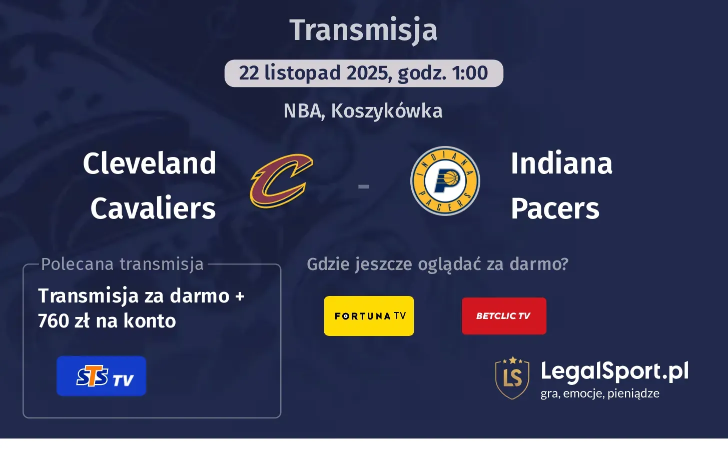 Cleveland Cavaliers - Indiana Pacers Transmisje