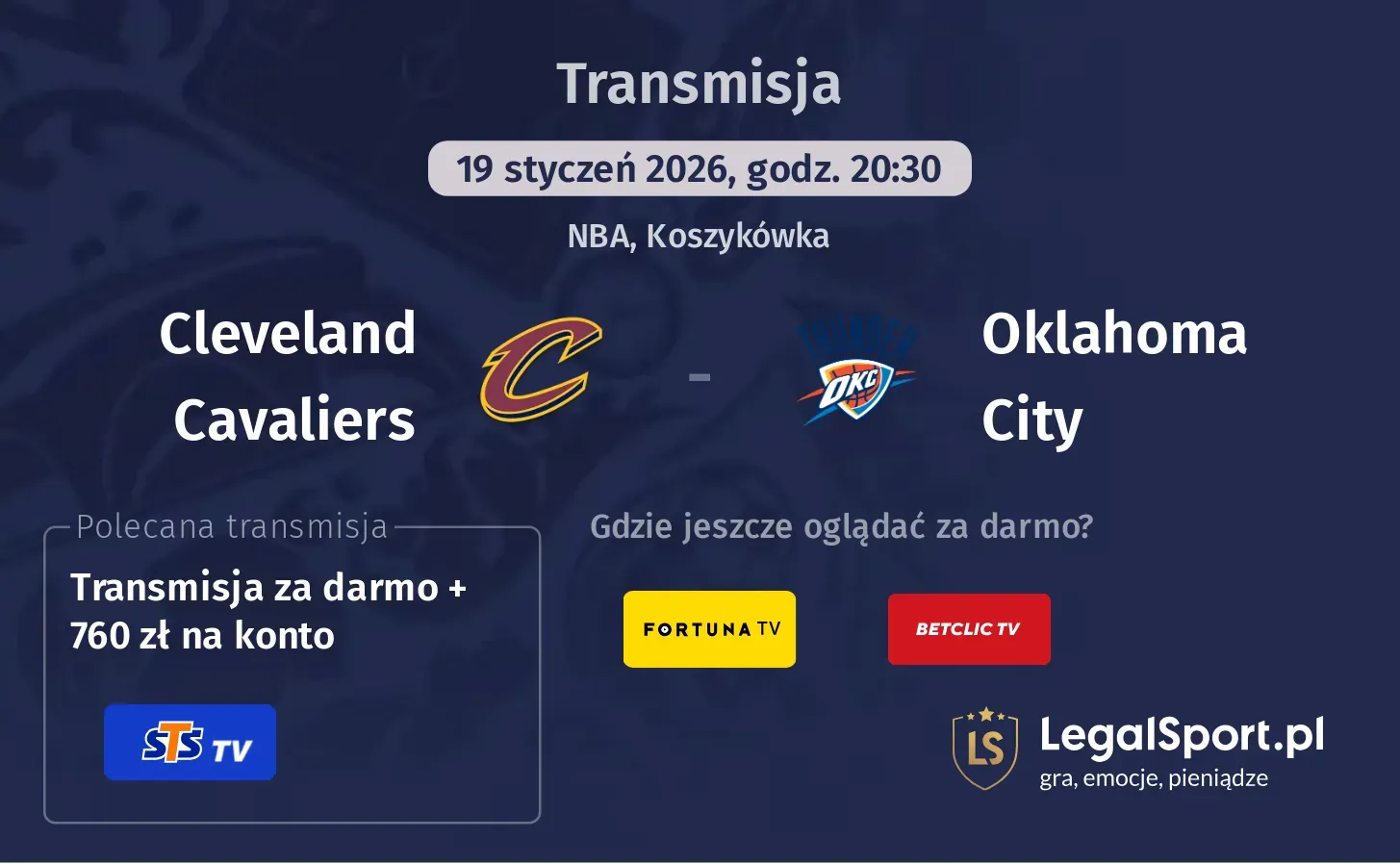 Cleveland Cavaliers - Oklahoma City Transmisje