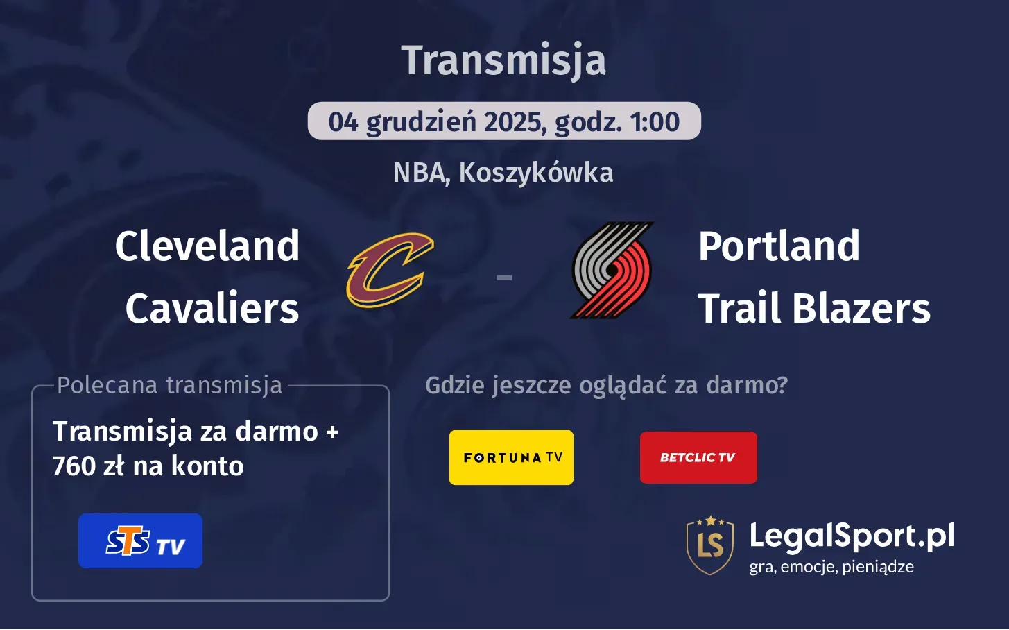 Cleveland Cavaliers - Portland Trail Blazers Transmisje