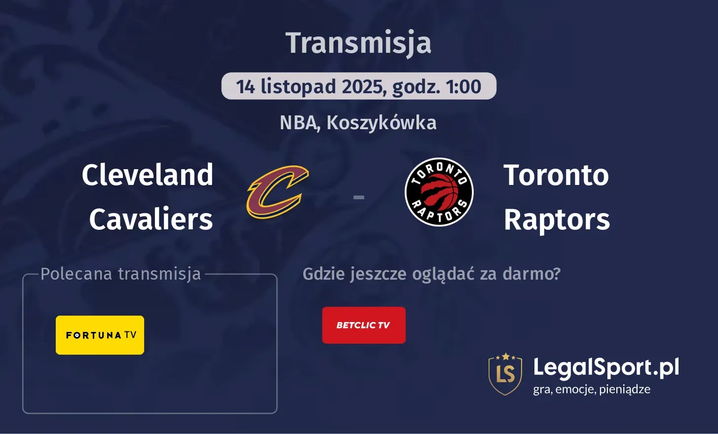 Cleveland Cavaliers - Toronto Raptors Transmisje