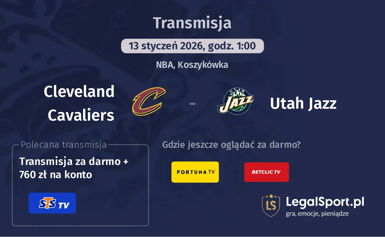 Cleveland Cavaliers - Utah Jazz Transmisje