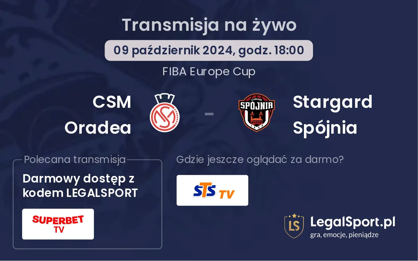 CSM Oradea - Stargard Spójnia gdzie oglądać? 09.10, godz. 18:00