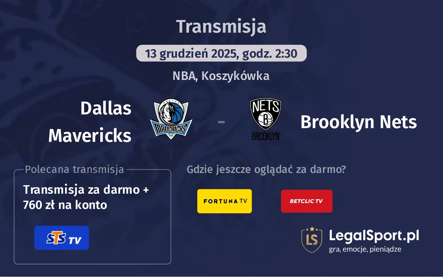 Dallas Mavericks - Brooklyn Nets Transmisje