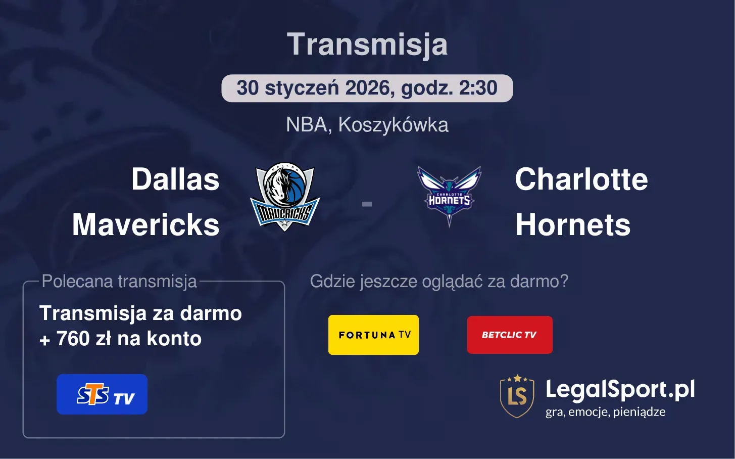 Dallas Mavericks - Charlotte Hornets Transmisje