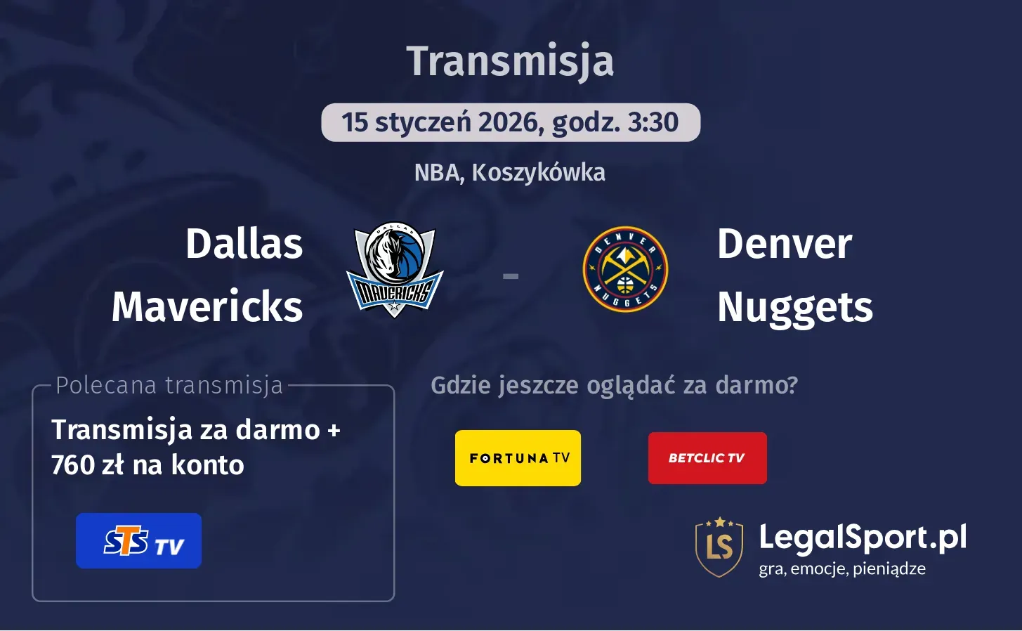 Dallas Mavericks - Denver Nuggets Transmisje