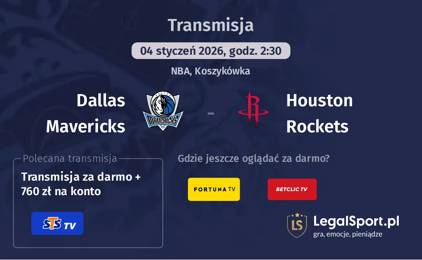 Dallas Mavericks - Houston Rockets Transmisje
