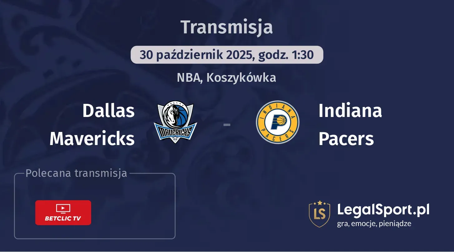 Dallas Mavericks - Indiana Pacers Transmisje