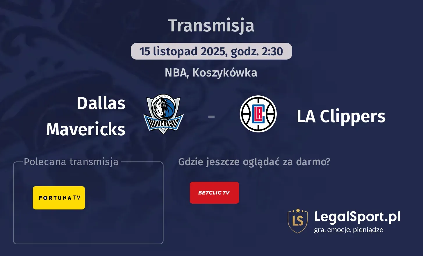 Dallas Mavericks - LA Clippers Transmisje
