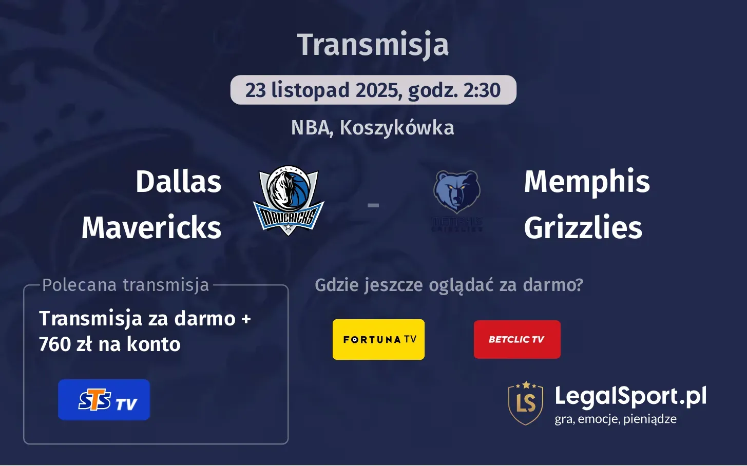 Dallas Mavericks - Memphis Grizzlies Transmisje