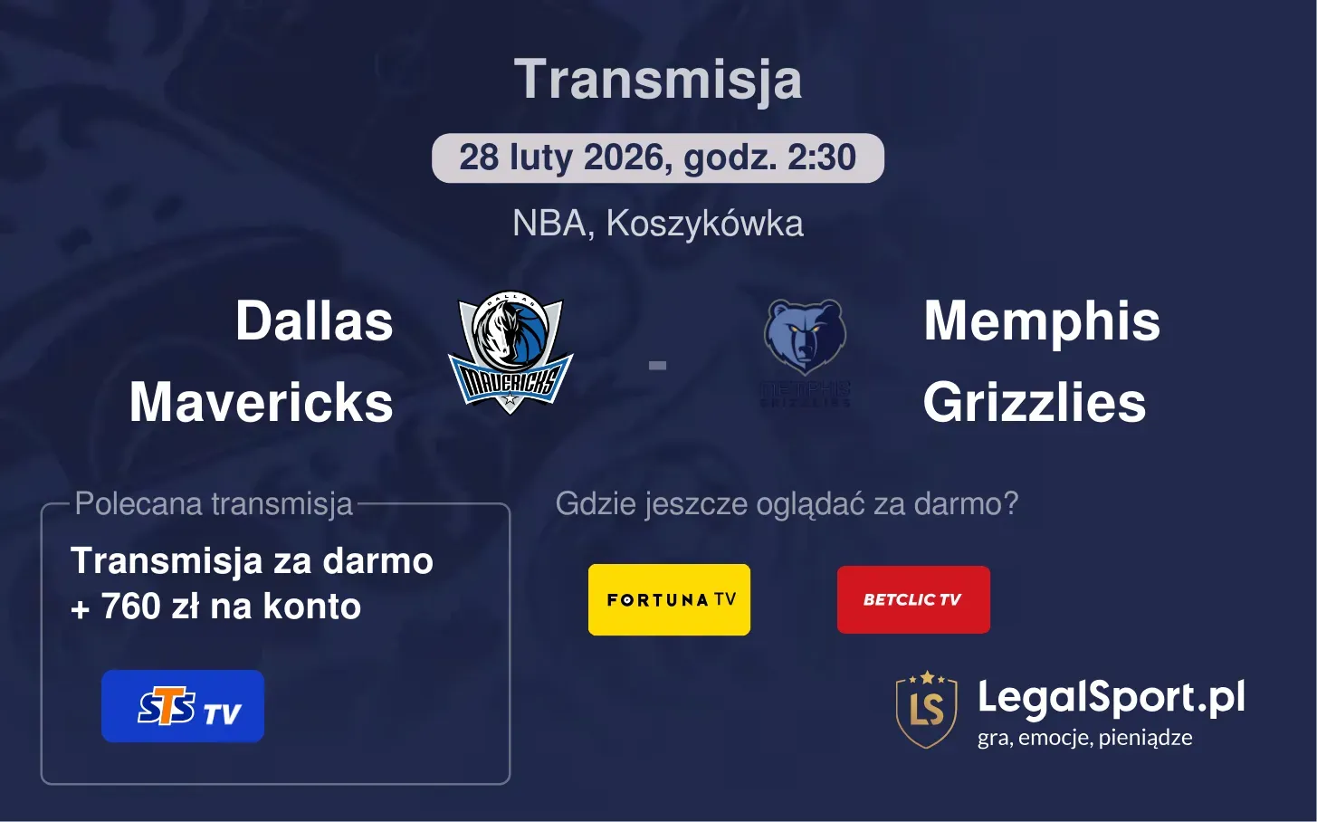 Dallas Mavericks - Memphis Grizzlies Transmisje